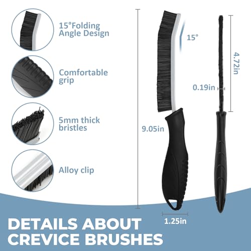 TQRR Cleaning Brush Set 3 Pcs with Soft Bristle and Hard Bristle Crevice | Grout Brush, Auto Vent Cleaning, Wheel Cleaning, Cleaning tool for Kitchen and House Use, Sinks, Shower, Tile, Toilet, Window