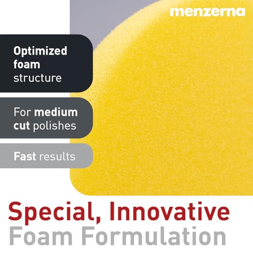 MENZERNA 6 Inch Polishing Pad Medium Cut for Medium Fine Polishing I Body Repair & Detailing Pads with Safety Edge & Velcro Attachment I Washable & Long Lasting I with Hole for Anti Heat Build-Up - color: yellow