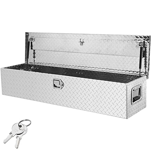 VEVOR Heavy Duty Aluminum Truck Bed Tool Box, Diamond Plate Tool Box with Side Handle and Lock Keys, Storage Tool Box Chest Box Organizer for Pickup, Truck Bed, RV, Trailer, 48"x15"x15", Silver - color: Silver, size: 48 in
