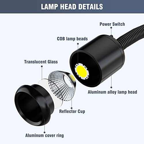 Led Machine Light,Lathe Light Flexible IP66 Waterproof 800 Lumens 110V-220V with Horse Mouth Clamp Base for Lathe Machine,Workbench, Industrial Lighting - size: 8W Work Light + Clamp