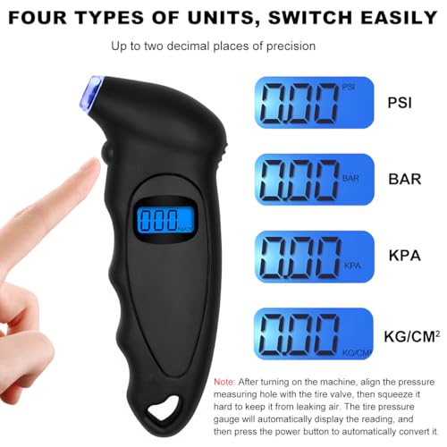 KVAEY Digital Tire Pressure Gauge, 150 PSI 4 Settings Accurate Tire Gauge with Non-Slip Grip, Backlight LCD Tire Pressure Gauge Reader Checker Tool for Car Truck Bicycle Motorcycle (Black) - color: Black