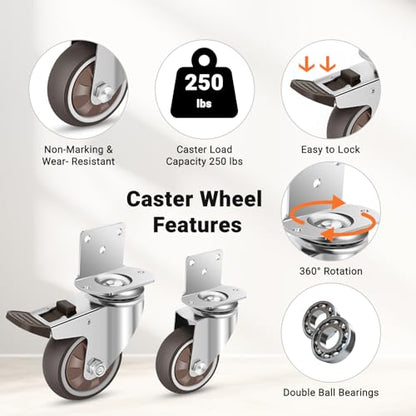 Nefish Side Mount Casters 3 Inch L-Shaped Heavy Duty Rubber Caster Set of 8, Ball Bearing 360 Degree Plate Swivel Castors Wheel, Casters Wheels for Furniture, Baby Bed, Kitchen, Cabinet, Table - style: 3 IN L-Shaped (8 Pack)