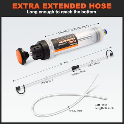 H-veenjor 200 CC Automotive Fluid Extractor Pump, Oil Change Syringe with Extra 32" Soft Hose & Two 9" Tubes, Manual Extraction and Fill Pump, Fluid Oil Change Evacuator with Powerful Suction - size: 200CC