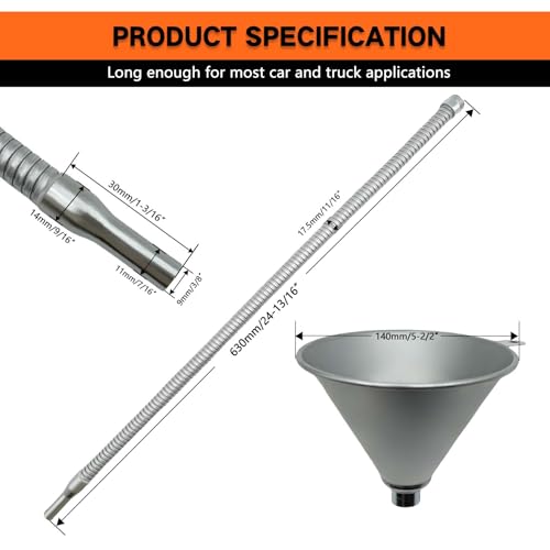 24.8" Steel Bendable Universal Spout Funnel with Filter for All Automotive Oils, Flexible Long Funnel for Transmission Fluid, Diesel Fuel and Other Liquids with Gloves