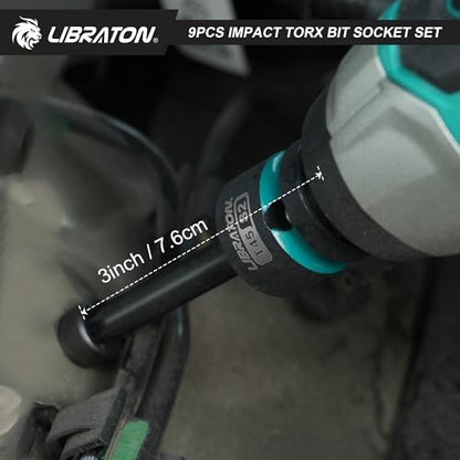 LIBRATON Impact Torx Bit Socket Set, 1/2" Drive, S2 Steel, 9PCS Impact Star Bit Socket Set (T30-T80), High Impact Torx Sockets, XPE Storage, Professional Mechanic and Automotive Repair - style: 9PCS Torx