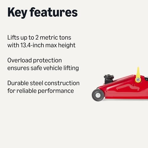 Amazon Basics Hydraulic Floor and Portable Car Jack, 2.2 Short Ton/2 Metric Ton/2 Tonne/2000 kg Capacity, 5.3–13.4 Inch (13.5–34.0 cm) Lifting Range, Slow Release, Suitable for Cars, Red - size: 2.2 Short Ton/ 2 Metric Ton/ 2 Tonne / 2000 kg