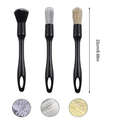 Car Detailing Brushes Set,Multi-Purpose Car Detailing Brushes,Boar Hair Detail Brush,Car Detail Cleaning Tool,Car Detailing Brush for Cleaning Dashboard,Air Vents,Car Interior Wheels Emblems (3pcs)
