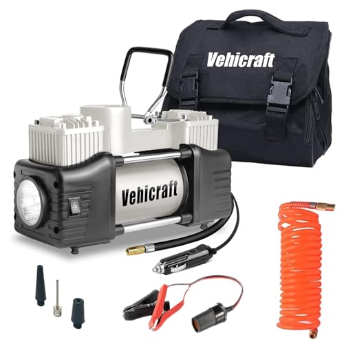 12V Tire Inflator, 150 PSI Dual-Cylinder Air Pump for Car, SUV, RV | 12V Portable Air Compressor Pump with Emergency LED Light - 150PSI Tire Pump,Silver - color: Silver