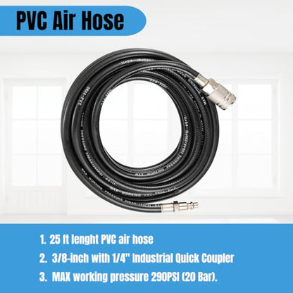 1/4-Inch Quick-Connect Air Compressor Accessory Kit with Coiled Hose | Blow Gun, Tire Gauge, Air Chuck, Coiled Hose, Quick-Connect Fittings, Tire Inflation, Cleaning and Workshop Use