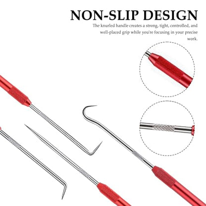 Salior 4PCS CarbonSteel Hook Tool and Pick Set,Double End Pick and Hook Set Auxiliary Dismantling Fittings,Universal O Ring Pick Set and Hook Tool Car Accessories Fit for Most Cars (Red) - color: Red/4PCS