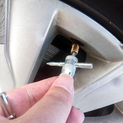 4-Way Valve Core Tool, 4-in-1 Valve Stem Removal Tool Car Tire Repair Wrench, Multifunctional 4 Way Tyre Valves Stem Remover/Installer for Sedans Bicycles Motorcycles