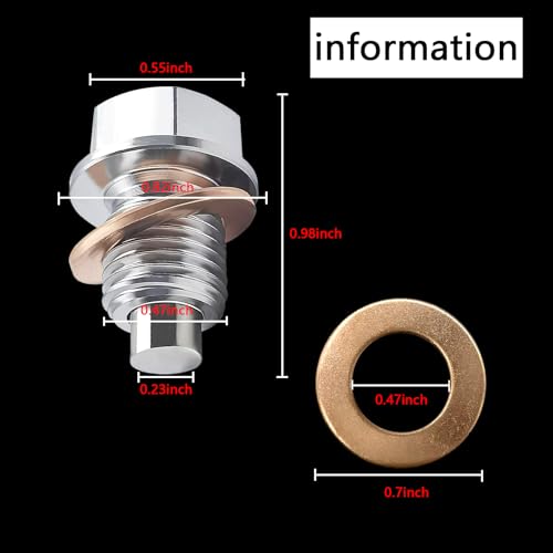 Magnetic Oil Drain Plug M12x1.75, Stainless Steel Oil Drain Plug with 5 PCS Copper Crush Washer Anti Leakage Replacement for Car Motorcycle Boat - size: M12x1.75
