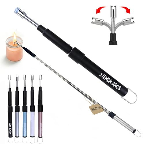 V2 Extendable 2.5 Feet. Arc Extra Long Lighter, Flameless Fireplace Stove Electric Candle Lighter, Long Neck for Pilot Light, Grilling, Firepit, Kitchen, BBQ (Black) - color: Black