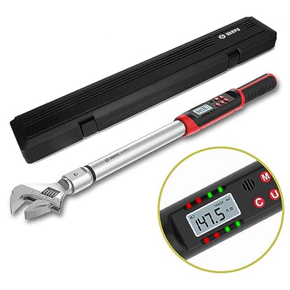VANPO Digital HVAC Torque Wrench 7.4-147.6 ft.lb, 38mm Adjustable Jaw | 10-200 N.m, ±2% Accuracy, LED Buzzer Alert, 14x18mm Open End, Adjustable Digital Torque Wrench for Mini Split AC, Pipeline - size: 7.4-147.6ft.lb/10-200N.m (14×18mm)