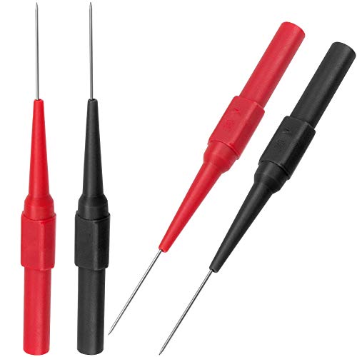 OIIKI 4Pcs 0.7mm Test Probe Pins, Stainless Steel Back Probe Pins, 2 Colors | Non-Destructive Insulation Wire Piercing Needle, Super Tip Multimeter Probes for Banana Socket Plug, Car Tester (Black&Red) - color: Red and Black