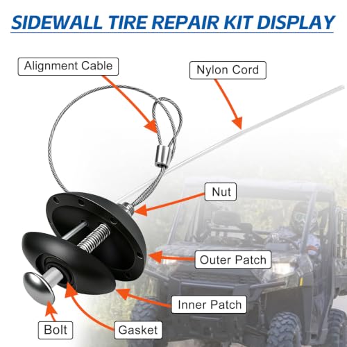 4 Pcs Sidewall Tire Repair Kit, Tire Puncture Repair Kit Portable Sidewall Emergency Repair Tool Compatible with ATV UTV SXS RZR Can-Am KRX Talon Maverick Polaris Lawnmower Zero-Turn Tractor Trailer | Tire Puncture Repair Kit - color: 4 PCS