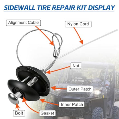 3 Pcs Sidewall Tire Repair Kit, Tire Puncture Repair Kit Portable Sidewall Emergency Repair Tool Compatible with ATV UTV SXS RZR Can-Am KRX Talon Maverick Polaris Lawnmower Zero-Turn Tractor Trailer - color: 3 PCS