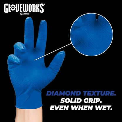 GLOVEWORKS HD Royal Blue Nitrile Industrial Disposable Gloves, 6 Mil, Latex & Powder-Free, Food-Safe, Raised Diamond Texture - size: X-Large (Pack of 100), style: Box of 100