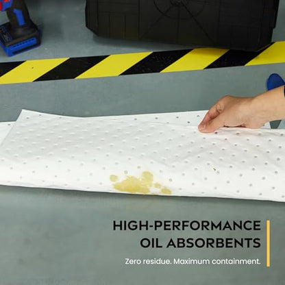 Spill Ready Oil Absorbent Pads Roll 15" x 300' - Hydrophobic Absorbent Mat, Absorbs Up to 40 gal. per roll - Perforated Sorbent Mat Roll for Oil & Fuel Spills, Oil Absorbing Sheets - White Oil Pads | Ideal for Marine, Industrial & Maintenance Areas - colo
