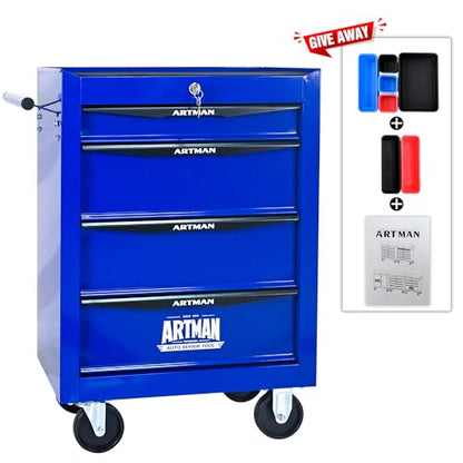 RYH 4 Drawers Rolling Tool Chest - 13" D x 20.9" W x 30.5" H Heavy Duty Mobile Tool Cart with Locking Wheels & Ball Bearing Drawers, Garage Tool Storage Cabinet (Blue, 4 Drawers) - color: Blue-black, size: 4 Drawers（30"H × 20"W × 13"D)