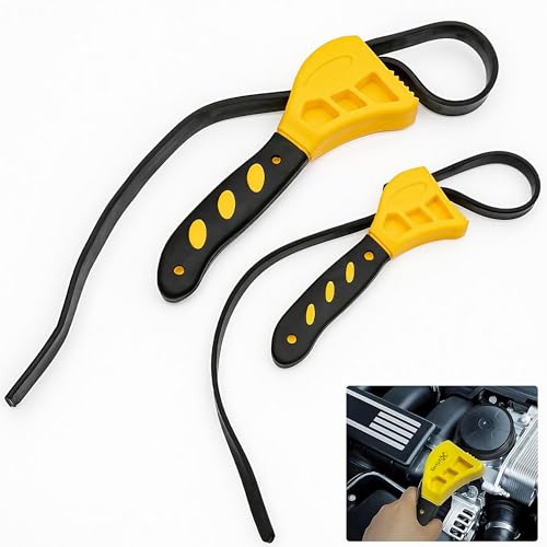 2-Pack Adjustable Rubber Strap Wrench Set – 25.20" & 20.48" Heavy-Duty Strap Wrench for Oil Filter, Jar Opener, Water Filter, Plumbing, Sink, Faucet – Non-Slip Multipurpose Wrench Tool - color: Yellow