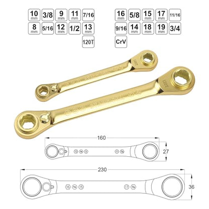 STARWORK TRUE MECHANIC™ 2-Piece 10-in-1 Reversible Ratcheting Box Wrench Set, Double Box End, 120-Tooth, GPLATING™, SAE/Metric - size: 2-Piece 120-Tooth GPlating (8 - 19 mm)