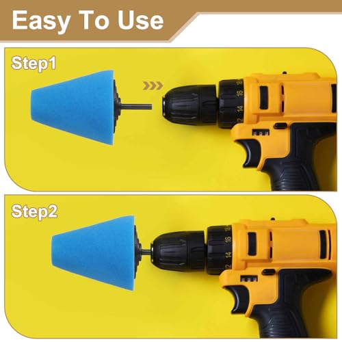 HARFINGTON 3pcs Cone Buffing Polishing Pads Set Sponge Car Wheel Polishers Detail Polisher Tool with 1/4" Dia Shank for Automotive Car Metal Plastic Ceramic
