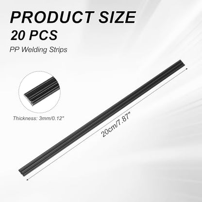 MECCANIXITY 20pcs Plastic Welding Rods, 8 Inch PP Welding Strips 5/16" for Plastic Welder Soldering Tool Kit, Car Bumpers, Kayak Repair, Black - size: 8 Inch x 5/16"