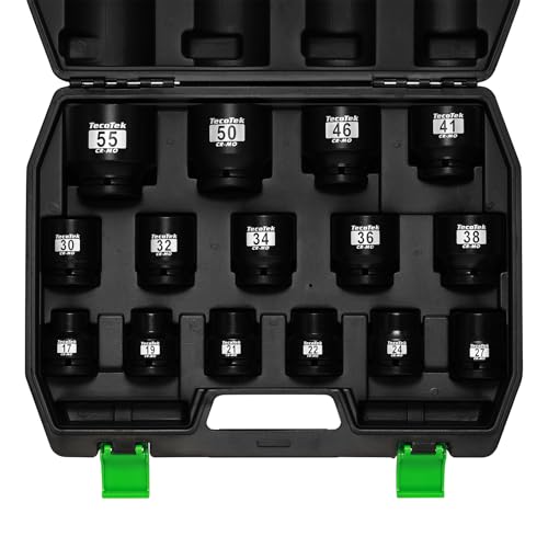 TecoTek 3/4" Drive Shallow 6-Point Impact Socket Set, 15-Piece Heavy Duty Impact Socket Set, CR-MO, Metric (17mm to 55mm), Enhanced Storage Case - size: 15PC Metric (0.67" to 2.17")