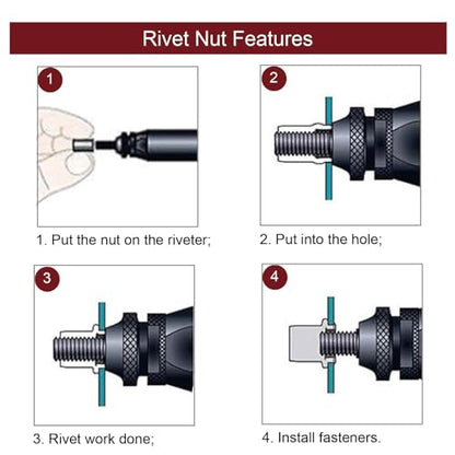 M6 Rivnut Rivet Nut Kit - Napia 100pcs M6 Rivet Nuts Rivnuts Tool Kit, Carbon Steel Flat Head Hardware Nuts Threaded Inserts for Metal