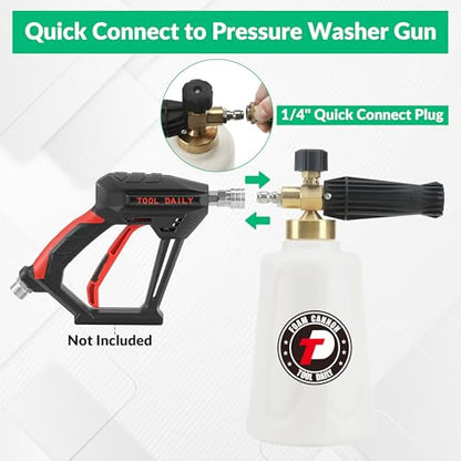 Tool Daily Foam Cannon for Pressure Washer with Car Wash Soap, 64 Fl Oz | Adjustable Snow Foam Lance 1.5 Liter, Additional Orifice Nozzle 1.1mm, 1/4" Quick Connect