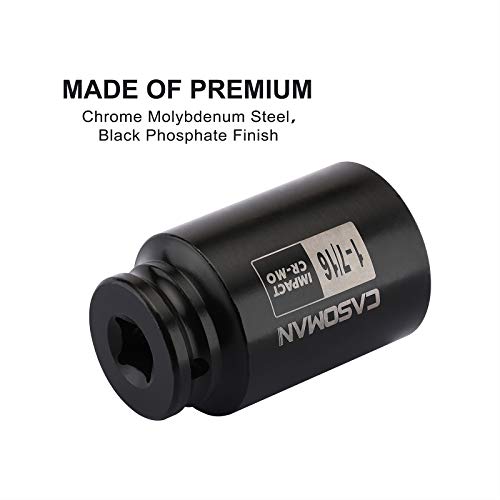 CASOMAN 6-Point 1/2-Inch Drive Deep Impact Socket- 1-7/16" (SAE), CR-MO, 1/2-inch Drive 6 Point Axle Nut Socket for Easy Removal of Axle Shaft Nuts (1-7/16") - size: 1-7/16 inch (SAE), style: 6-Point Socket