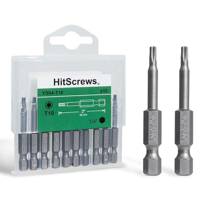 2 Inch T10 Torx Bits, S2 Steel Star Screwdriver Bits, 1/4" Hex Shank, CNC Precision Tips, 10-Pack in Slide-Out Storage Case, Impact Driver/Drill Compatible - size: T10