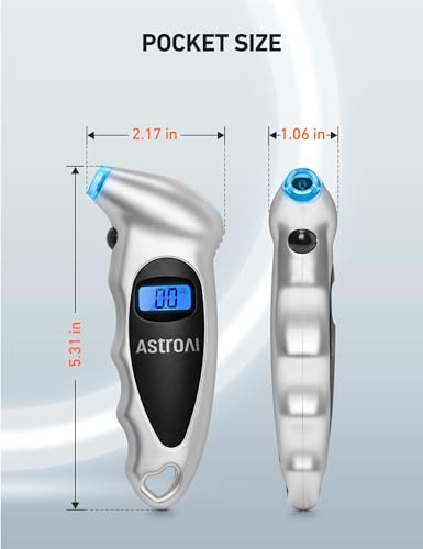 AstroAI Digital Tire Pressure Gauge 0-150PSI Calibrated to ANSI B40.7 +/-1PSI, Accurate in 0.1 Increments, 4 Pressure Measurements for Car Truck Bicycle with Backlight LCD, Silver - color: Silver