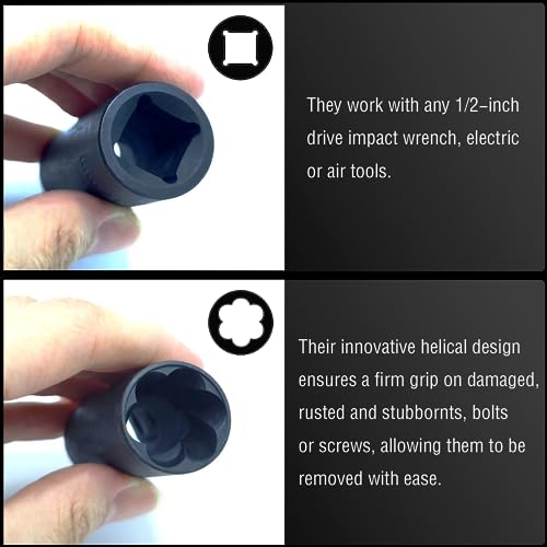 16PCS Twist Lug Nut Socket Set, 1/2" Drive Bolt Nut Extractor Tool | Metric, 8mm - 27mm Sockets, Center Punch Bar, Damaged Nut Lock Remover, Rusted, Stripped, Screws, Stuck Locking Nut Removal - color: 16pcs Lug Nut Extractor 1/2 Inch Drive