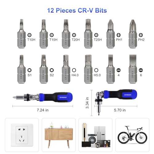 SHARDEN Ratchet Screwdriver 13-in-1 Multi Screwdriver Tool All in One Ratcheting Screwdriver Set with Phillips, Flat Head, Torx, Hex, Square, 180 Degree Pivoting Adjustable Angle Screw Driversets Set - color: Blue