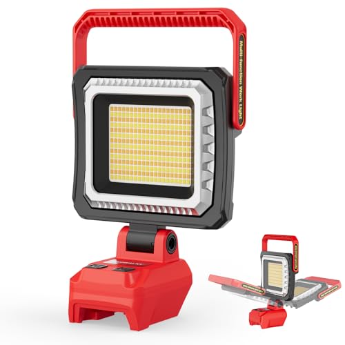 LED Work Light Compatible with Milwaukee 18V Battery, 10000LM Cordless Scene Light, 3 Color Temperatures & 4 Brightness Modes, Rotatable Head, Battery Protection, Heat-Resistant Housing (Tool Only - color: Red