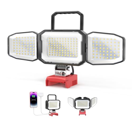 LED Work Light Compatible with Milwaukee 18V Battery, 150W 15000LM Flood Light, 6500K Daylight 3-Head Adjustable, USB Type-C&2 Brightness Modes Portable Flashlight Job Site Light (Tool Only) - size: Compatible with Milwaukee