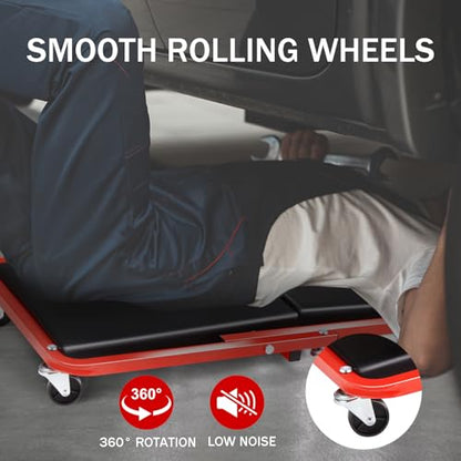 Foldable Z Creeper 2 in 1 Rolling Seat for Garage Shop Auto Repair | 40 inch, 330LBS Capacity, Creeper Seat with Wheels Adjustable Chair, Red - style: 40inch-Red