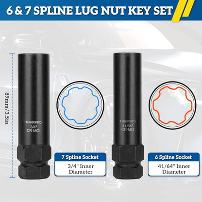 6 & 7 Spline Lug Nut Key Set for BMW/Audi/Toyota, 2 Piece | 6 & 7 Spline Socket Kit, Fits M12-M14 Lug Nuts, CR-MO