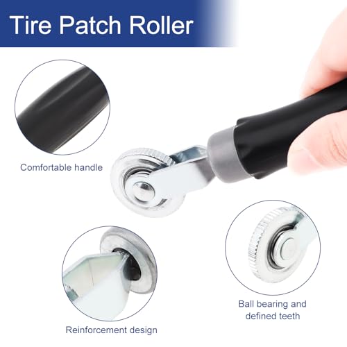 70pcs Tire Repair Kit with Natural Rubber Patches (32mm/42mm/58mm), Tire Patch Roller, Valve Core Removal Tools, 30 Valve Cores, 20 Valve Caps – Portable Tubeless Puncture Repair Tool Set