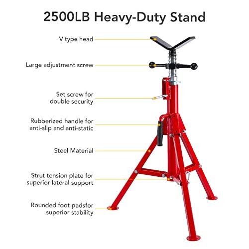 Towallmark Pipe Stands for Welding 28" - 52" Height Adjustable Pipe Stands | Heavy Duty Carbon Steel V Head Pipe Stand 2500lb Load Capacity, 1/8"-12" Capacity Foldble for Pipe Cutting Frame Fabrication