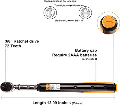 MULWARK 3/8" Digital Torque Wrench Electronic Set, with Buzzer & LED, 2.2-44.3 ft-lbs(3-60 Nm), High Precision Adjustable Electronic Torque Wrenches Car Repairing Tool Calibrated with Storage Case