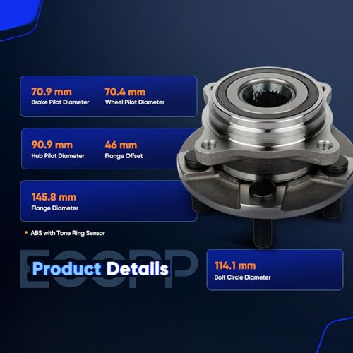 ECCPP 2-Piece 512517 Wheel Hub Bearing for Ford GT 2017-2020 | for Ford for Mustang 2015-2023 5 lugs w/ABS Sensor Pre-Greased Sealed - size: 512517*2