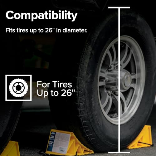 Camco Camper & RV Wheel Chock with Rope - Keeps Trailer in-Place to Safely Unhitch or Park - Compatible with Wheels Up to 26” in Diameter & Molded of Heavy-Duty Hard Plastic - 2-Pack - 44471 - style: w/ Rope Design
