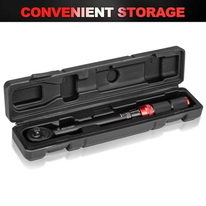 Toolwiz 3/8-Inch Drive Click Torque Wrench 5-45 Ft-Lb/6.8-61 Nm | ±3% High Accuracy Dual Direction Adjustable 72 Tooth Torque Wrenches Tool for Bike, Motorcycle, MTB, Car Repair