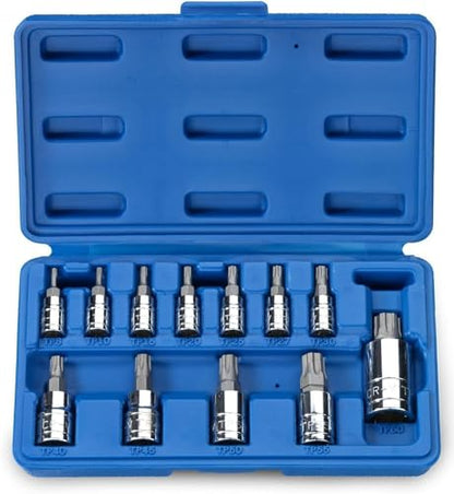 Neiko 10086A 6 Point Torx Plus Bit Socket Set, 1/4-Inch, 3/8-Inch and 1/2-Inch Drive, TP8 - TP60, 12-Piece