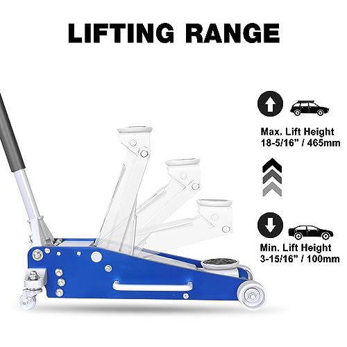 YELLOW JACKET 3 Ton Low Profile Aluminum and Steel Floor Jack with 3 Ton Double Locking Jack Stands