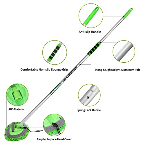 Wontolf 62'' Car Wash Brush with Long Handle Chenille Microfiber Car Wash Mop Mitt Kit Car Detailing Brush Cleaning Kit Window Squeegee Car Duster Drying Towels Tire Brush for Cars RV Truck Boat - color: Green