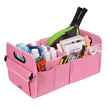 AOKJOY Car Trunk Organizer - Collapsible Multi Compartment Storage with Adjustable Straps for SUV - color: pink